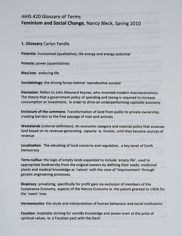AHIS 420 Glossary of Terms
Feminism and Social Change