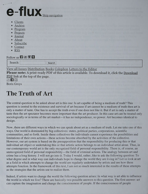 The Truth of Art, from e-flux Journal #71
