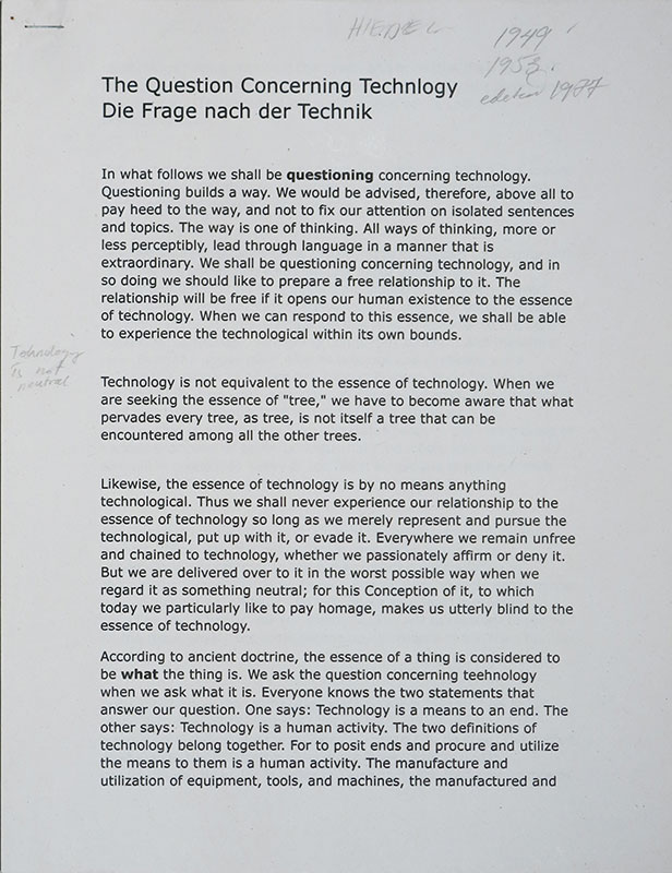 The Question Concerning Technology –
Die Frage Nach der Technik